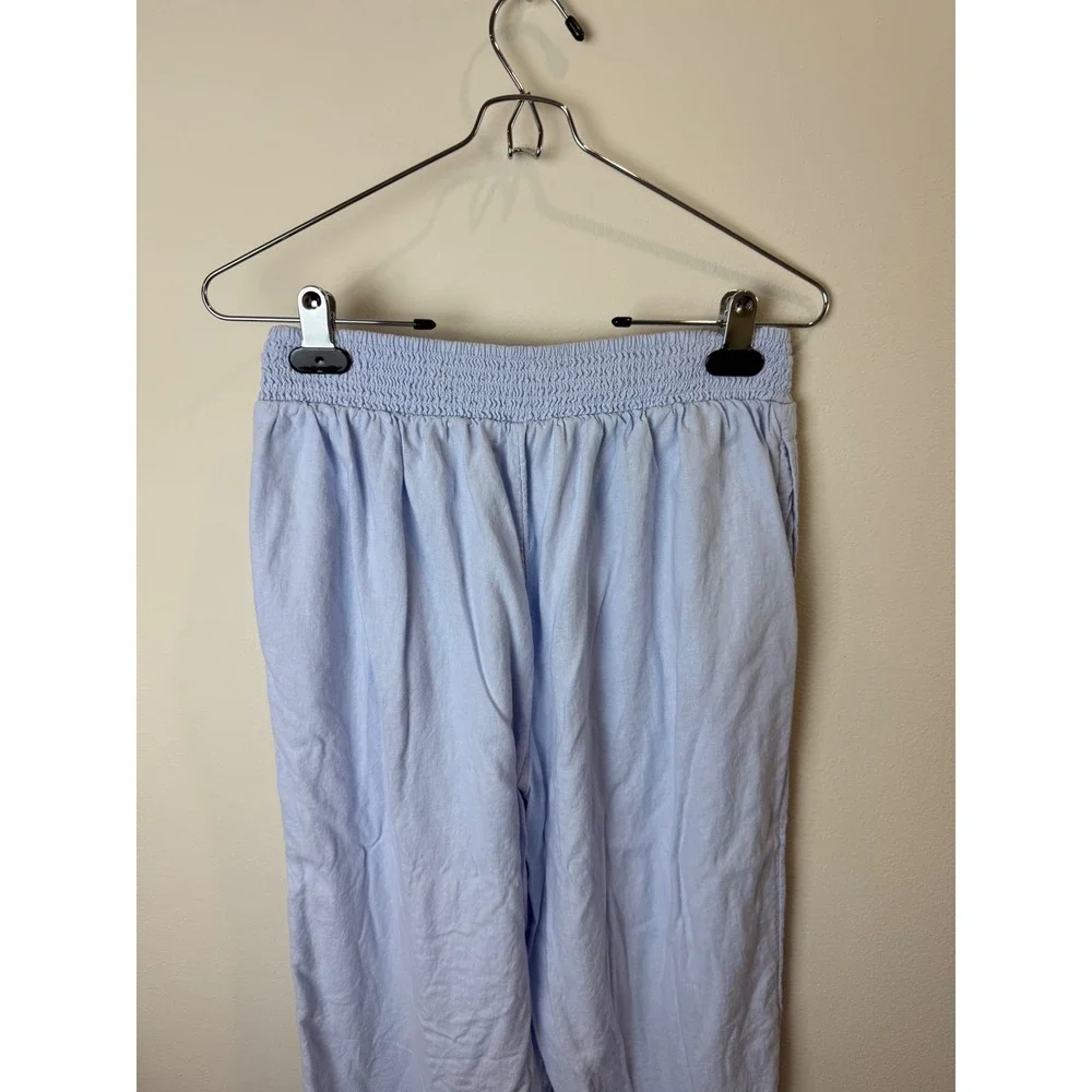 Aerie Light Blue Linen Blend Smocked Wide Leg Pants Womens Medium